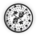Fenrir son of Loki. Odin's ravens Munin and Hugin -  Wall clock - Pagan, Rune and skull clock. Witchcraft and Viking style. White version.