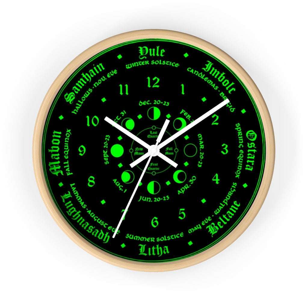 Wall clock -  Wicca Pagan Celtic Triquetra. witchy green.