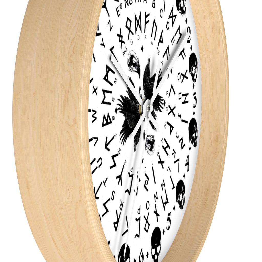 Huginn and Muninn. Odin Wall clock - Pagan, Rune and moon cycle clock. witchcraft. Black version.