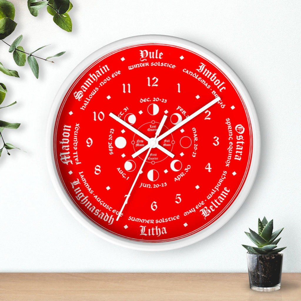 Wall clock -  Wicca Pagan Celtic Triquetra. Ravens blood red.