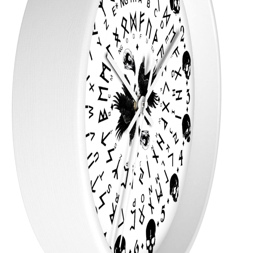 Huginn and Muninn. Odin Wall clock - Pagan, Rune and moon cycle clock. witchcraft. Black version.