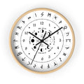 Wall clock - Pagan, Rune and moon cycle clock. witchcraft. White version.