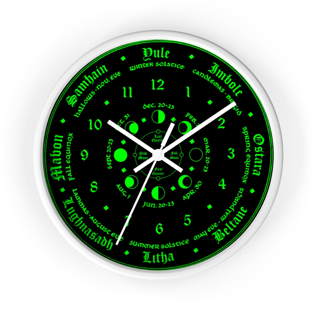 Wall clock -  Wicca Pagan Celtic Triquetra. witchy green.