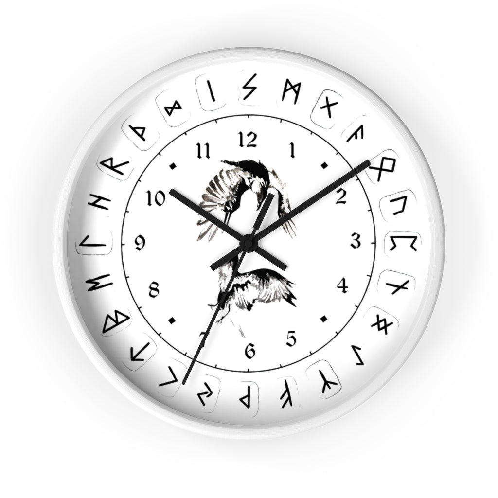 Wall clock - Ravens Play - Runes. Norse Viking clock