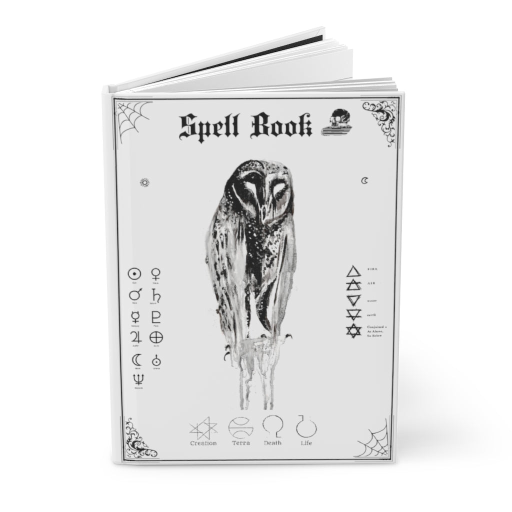 Book of Spells - Hardcover Journal Matte. The dark gypsy. White version. Silent Owl