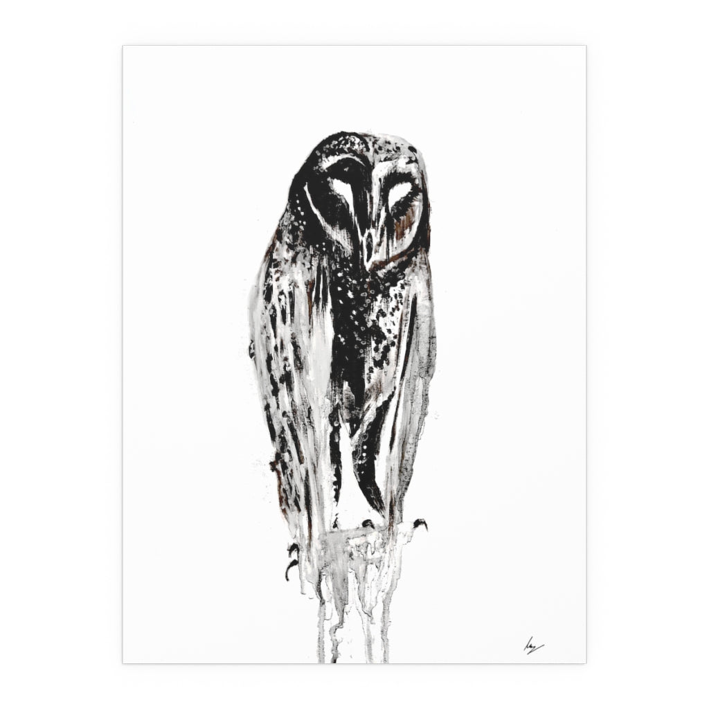 Silent Owl - Fine Art Posters. Wall art. Painting. Artwork - Black version