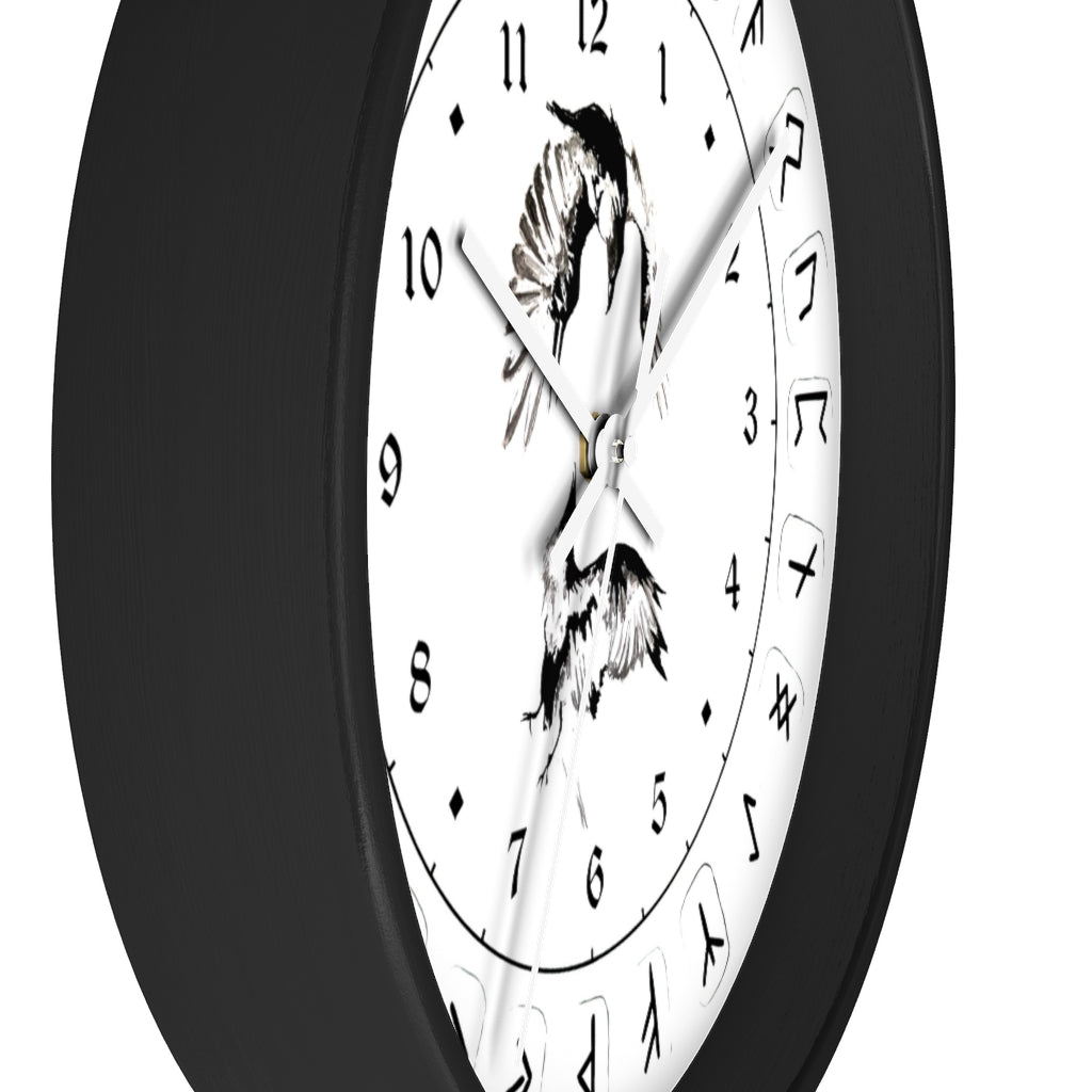 Wall clock - Ravens Play - Runes. Norse Viking clock