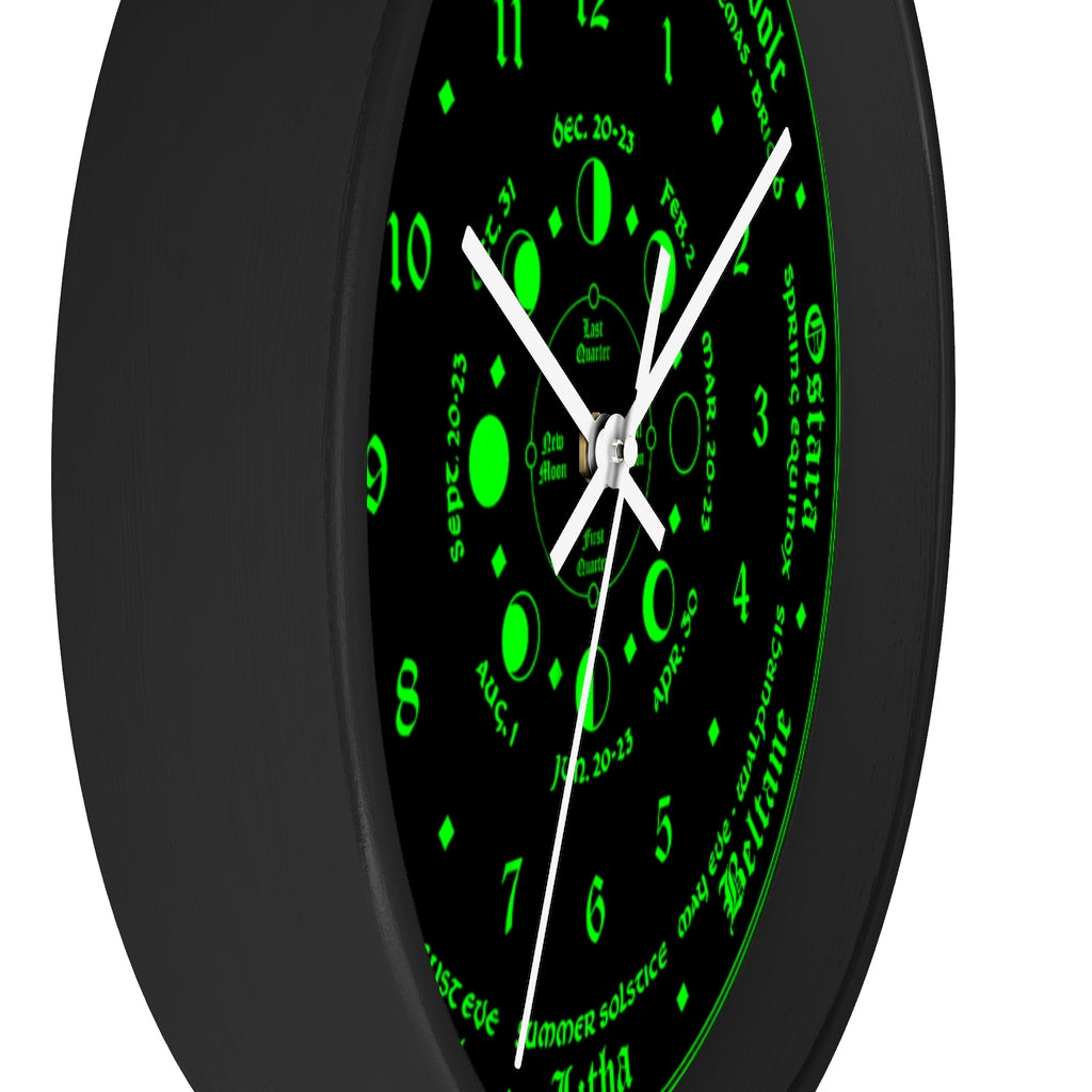 Wall clock -  Wicca Pagan Celtic Triquetra. witchy green.