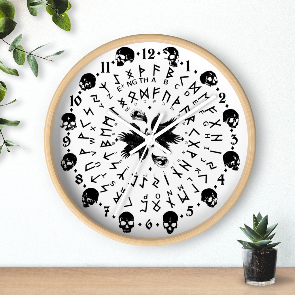 Huginn and Muninn. Odin Wall clock - Pagan, Rune and moon cycle clock. witchcraft. Black version.