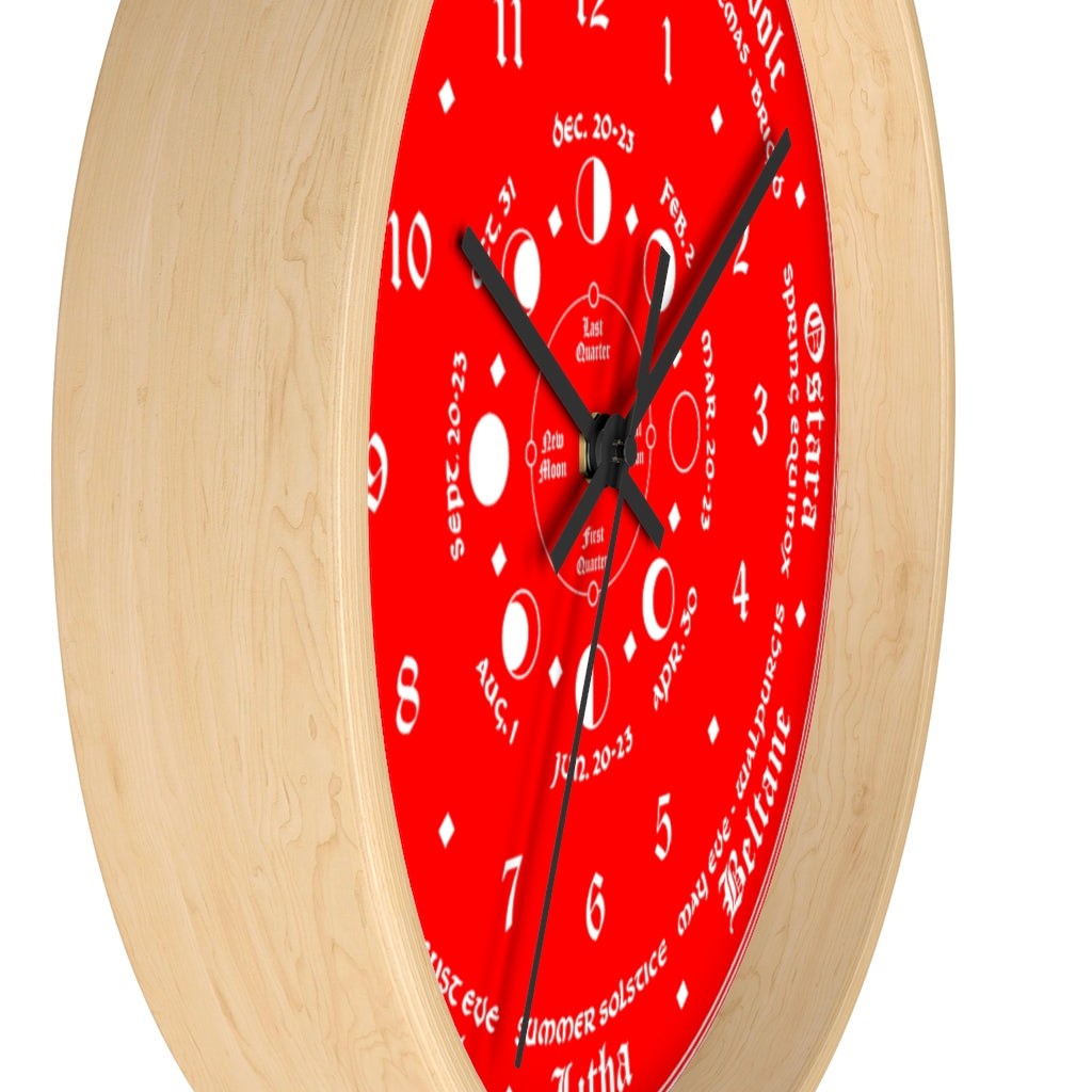 Wall clock -  Wicca Pagan Celtic Triquetra. Ravens blood red.