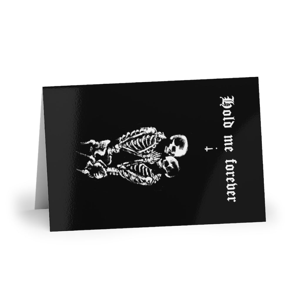 Hold me forever. Valentines. Greeting Cards (1 or 10-pcs). Black version. I love you. Anniversary, Christmas, Birthday card
