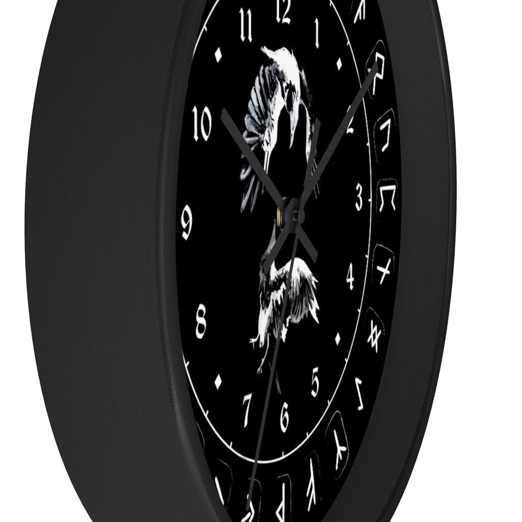 Wall clock - Ravens Play - Runes. Norse Viking clock. Black version
