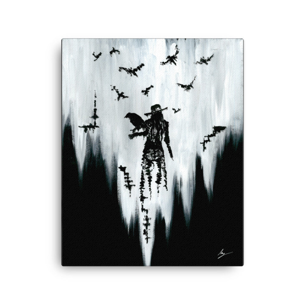 The raven witch Diana. Gothic, witch and raven Home decor - Canvas