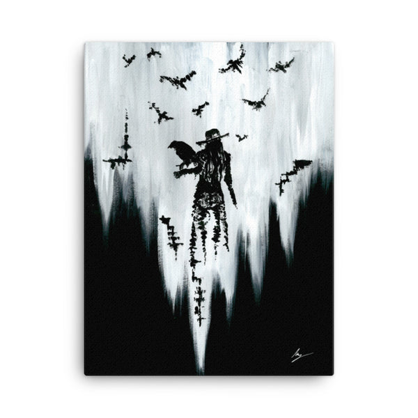 The raven witch Diana. Gothic, witch and raven Home decor - Canvas