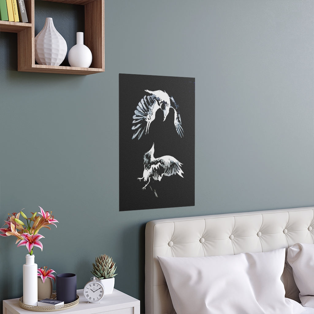 Ravens Play - Fine Art Posters. Wall art. Painting. Artwork. Black version.