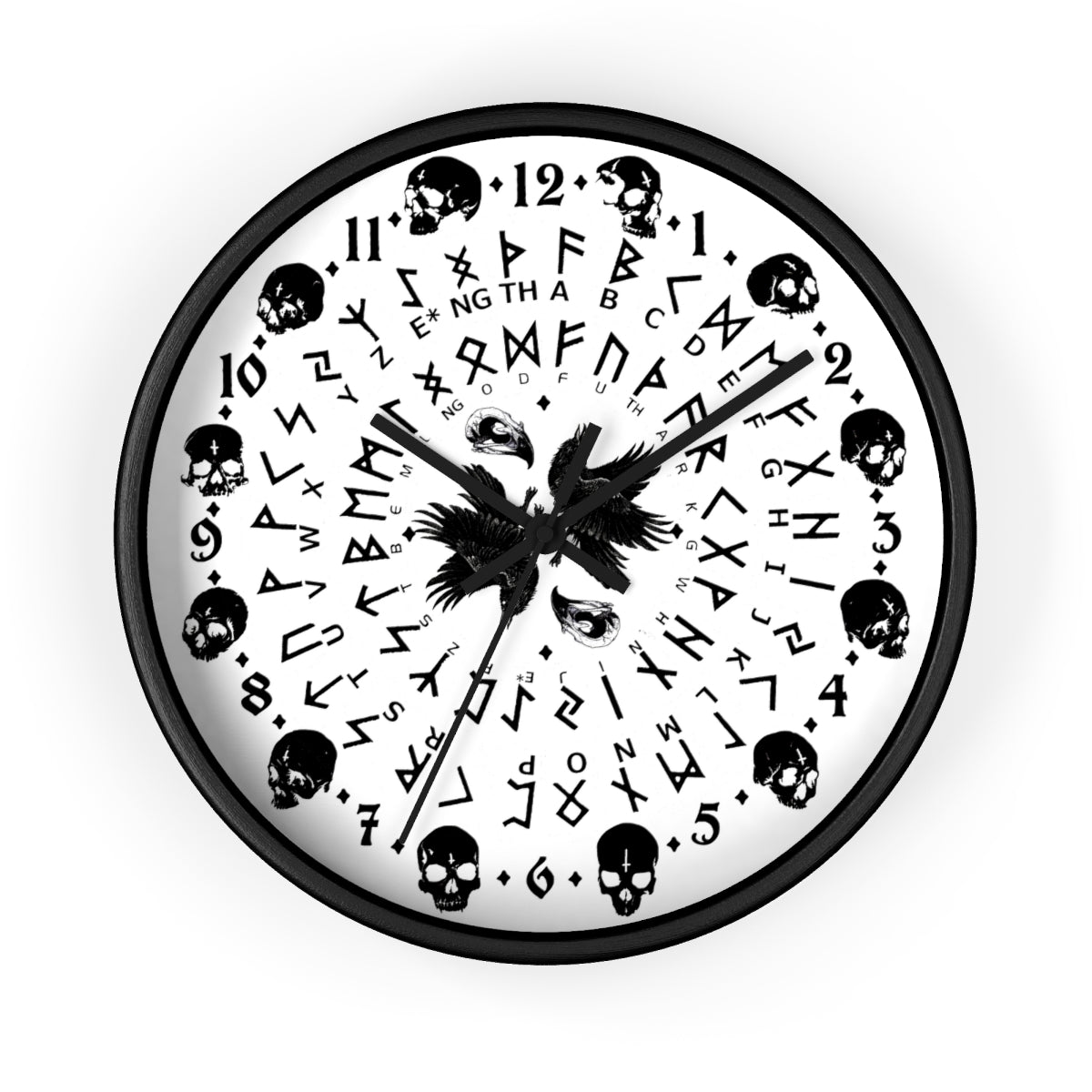 Huginn and Muninn. Odin Wall clock - Pagan, Rune and moon cycle clock. witchcraft. Black version.