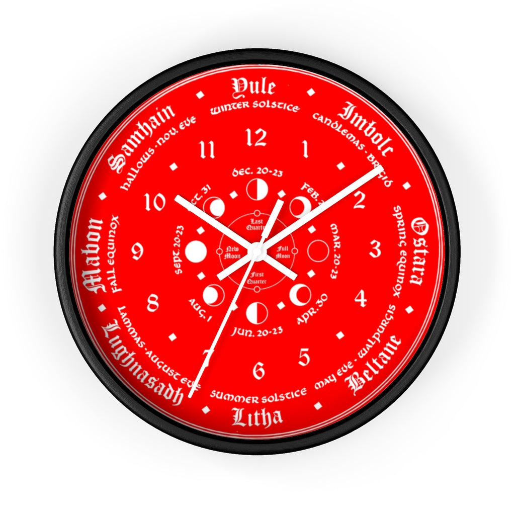 Wall clock -  Wicca Pagan Celtic Triquetra. Ravens blood red.