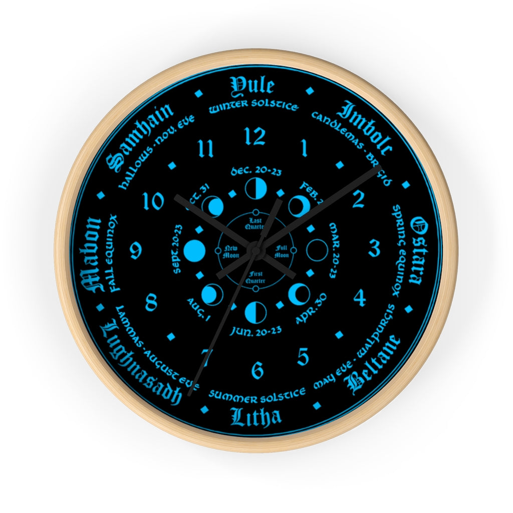 Wall clock -  Wicca Pagan Celtic Triquetra. Ice blue.