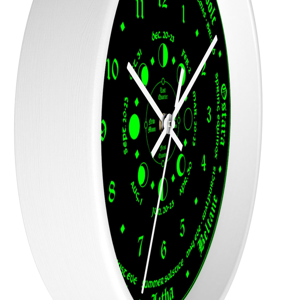Wall clock -  Wicca Pagan Celtic Triquetra. witchy green.
