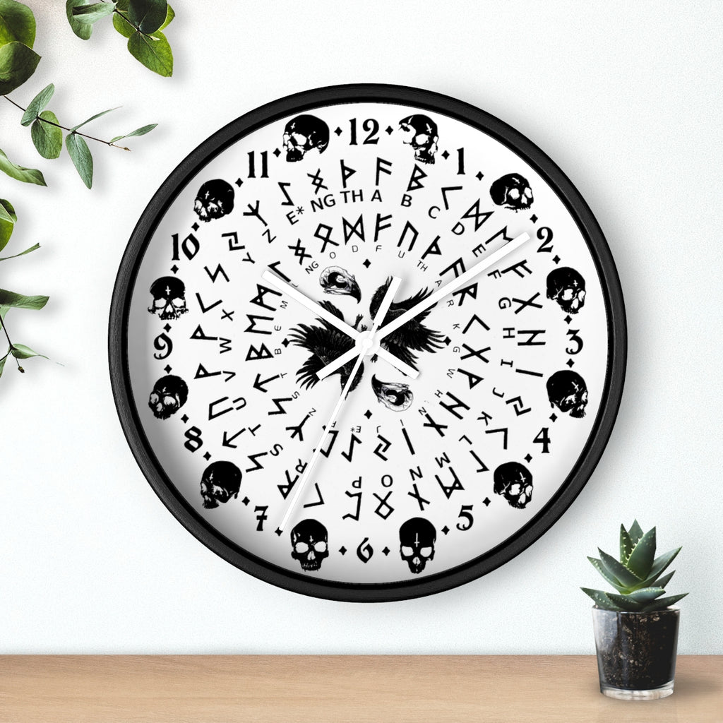 Huginn and Muninn. Odin Wall clock - Pagan, Rune and moon cycle clock. witchcraft. Black version.