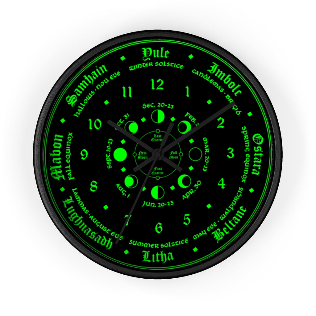 Wall clock -  Wicca Pagan Celtic Triquetra. witchy green.