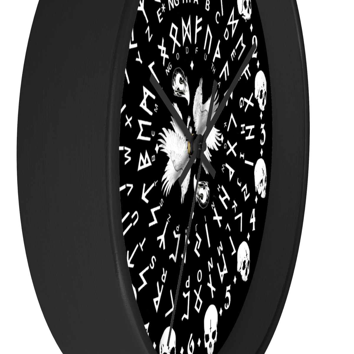 Huginn and Muninn. Odin Wall clock - Pagan, Rune and skull clock. Witchcraft and Viking style. Black version.