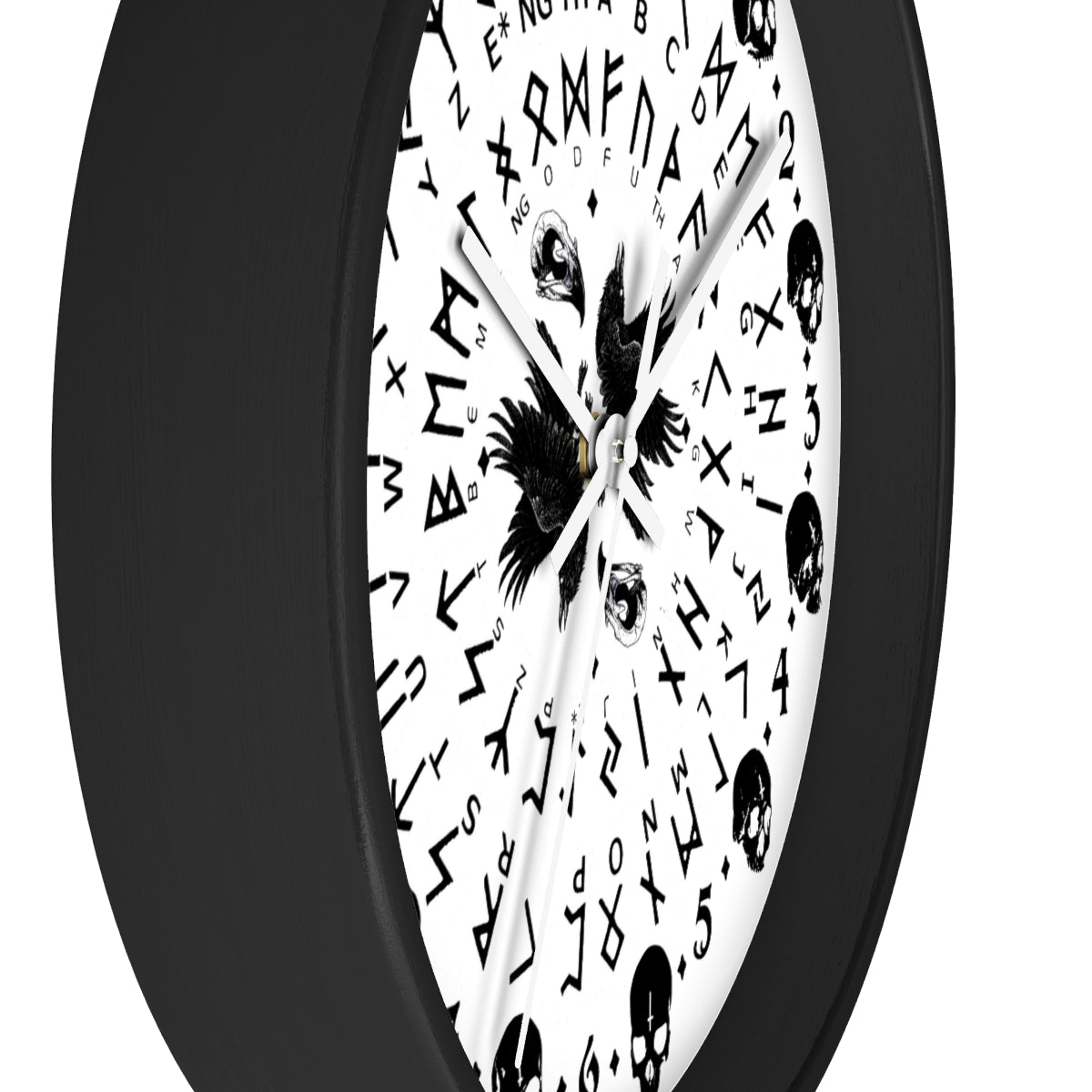Huginn and Muninn. Odin Wall clock - Pagan, Rune and moon cycle clock. witchcraft. Black version.