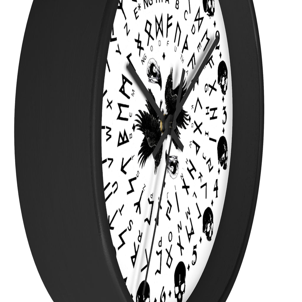 Huginn and Muninn. Odin Wall clock - Pagan, Rune and moon cycle clock. witchcraft. Black version.