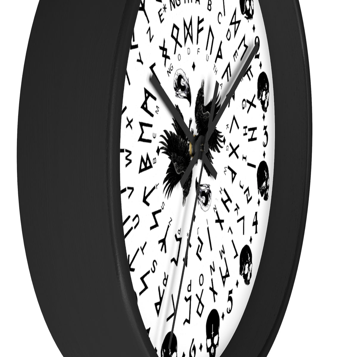 Huginn and Muninn. Odin Wall clock - Pagan, Rune and moon cycle clock. witchcraft. Black version.