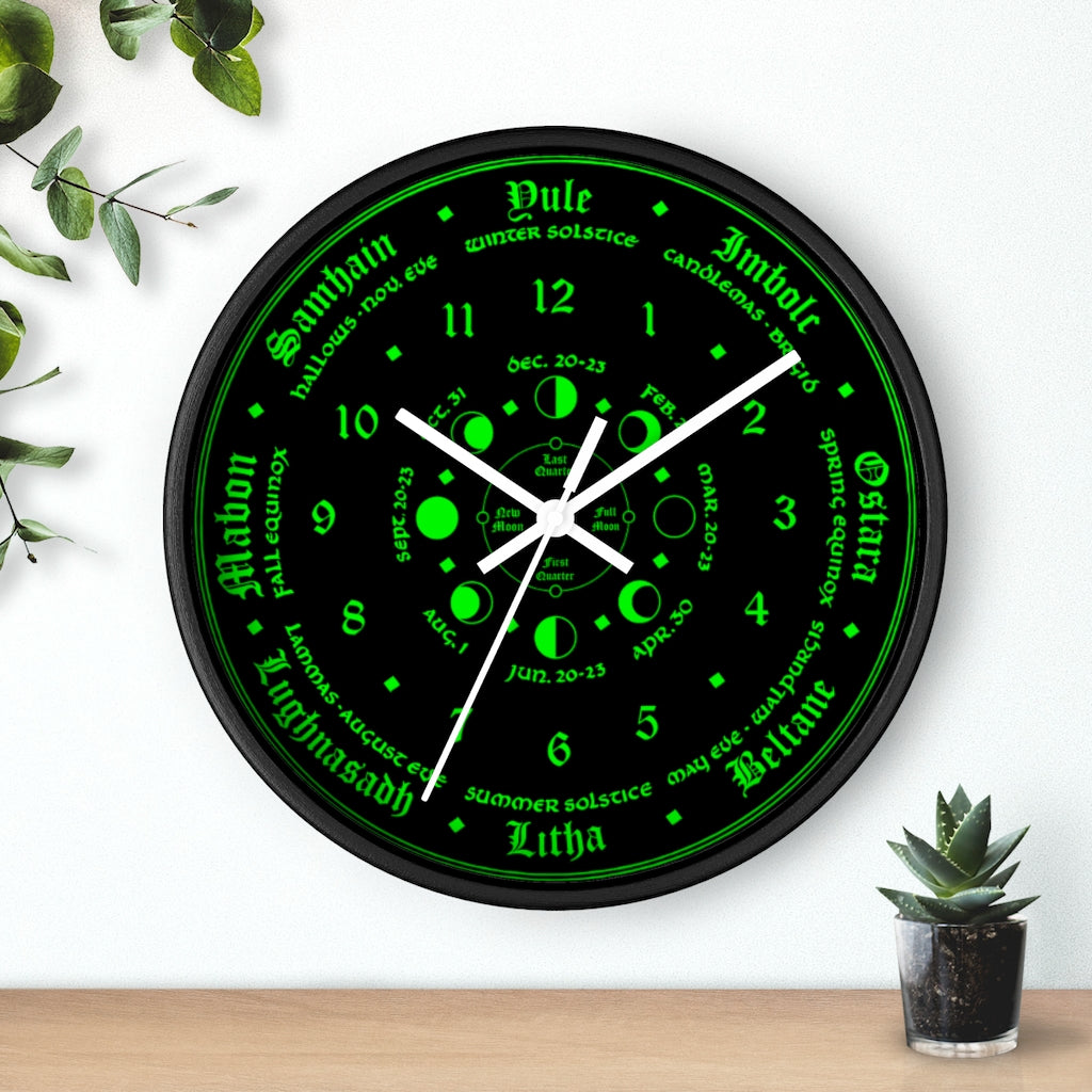 Wall clock -  Wicca Pagan Celtic Triquetra. witchy green.