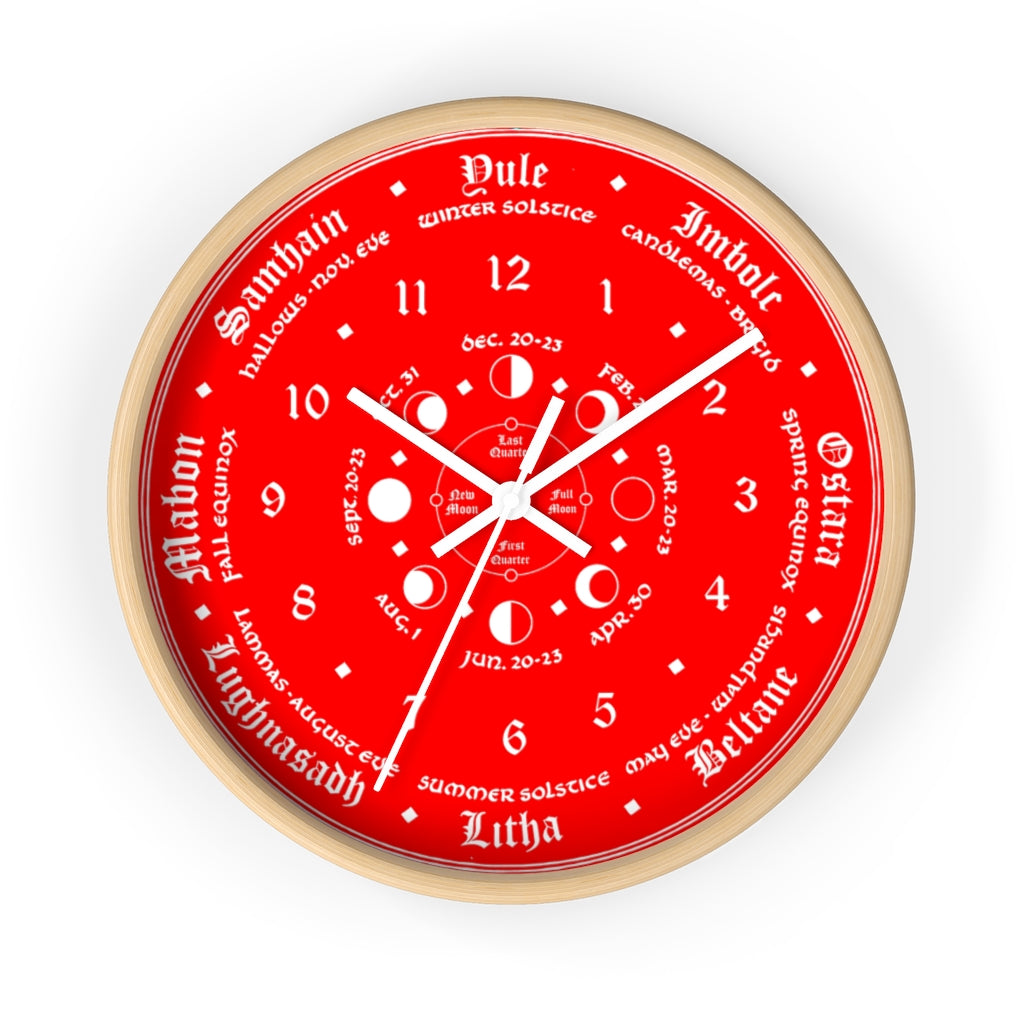 Wall clock -  Wicca Pagan Celtic Triquetra. Ravens blood red.