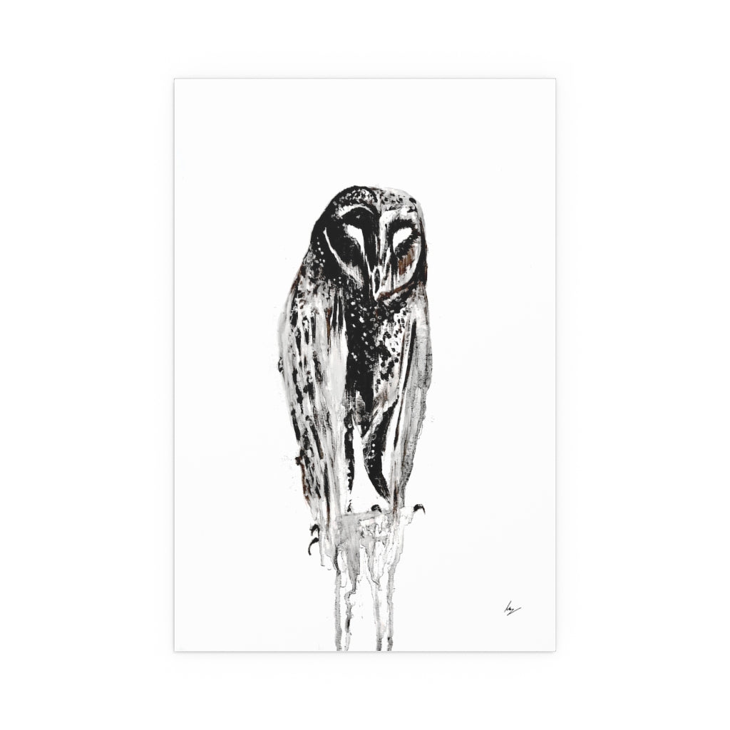Silent Owl - Fine Art Posters. Wall art. Painting. Artwork - Black version
