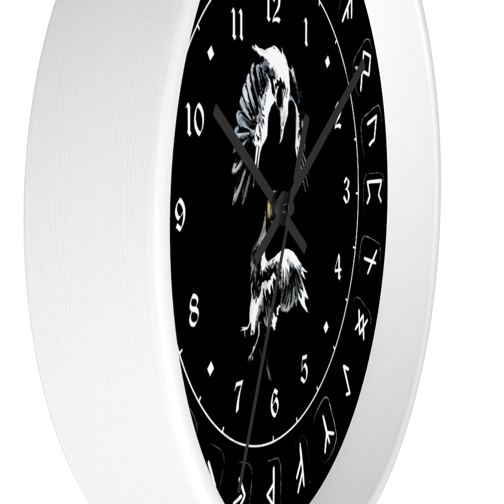 Wall clock - Ravens Play - Runes. Norse Viking clock. Black version