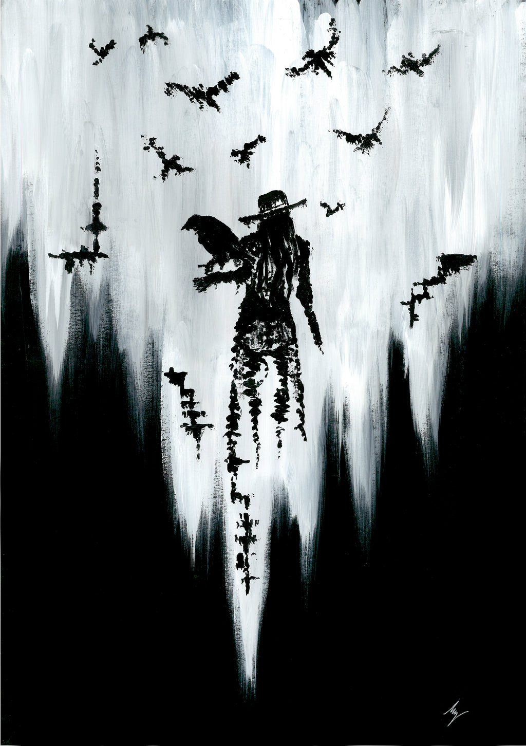 The raven witch Diana. Gothic, witch and raven Home decor- Wall art.