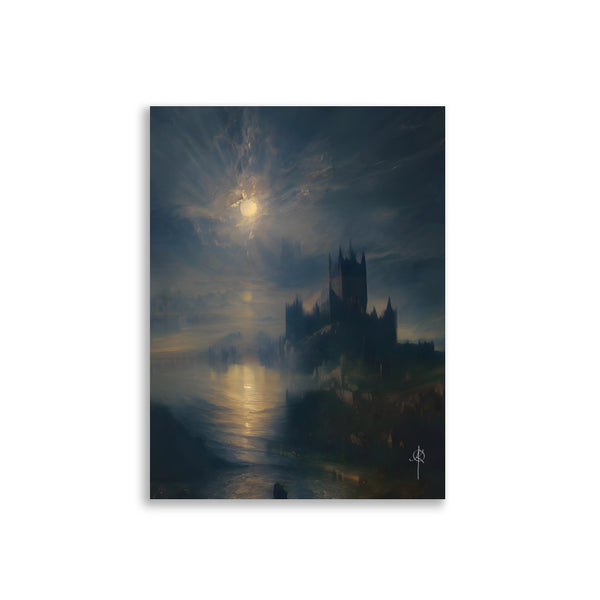 Oil Painting. Castle clair de lune VI. Landscape Art. Art print. original artwork. Gothic Home décor. Digital art.
