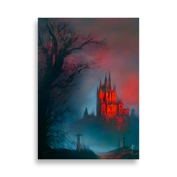 Graveyard castle. Oil painting. Art print. original artwork.