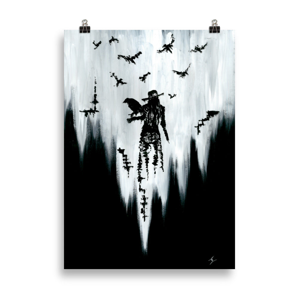 The raven witch Diana. Gothic, witch and raven Home decor- Wall art.