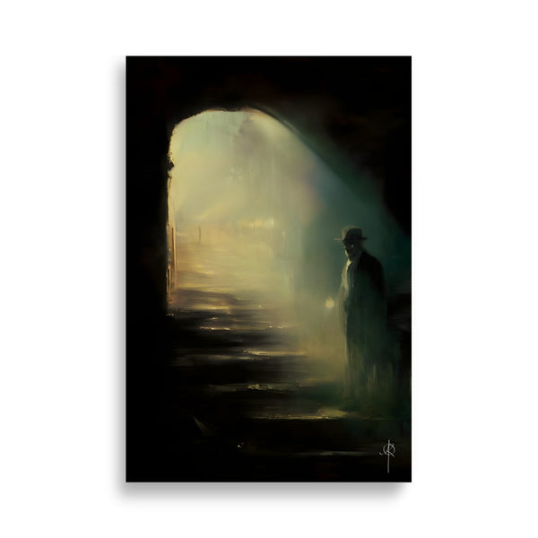 Oil Painting. The watcher in the night. Landscape Art. Art print. original artwork. Gothic Home décor. Digital art.