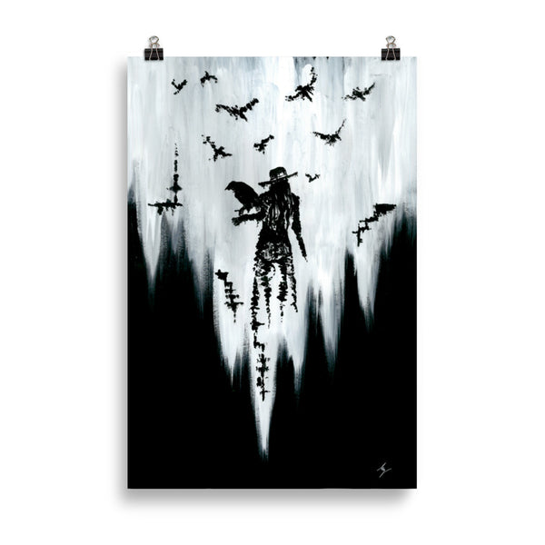 The raven witch Diana. Gothic, witch and raven Home decor- Wall art.