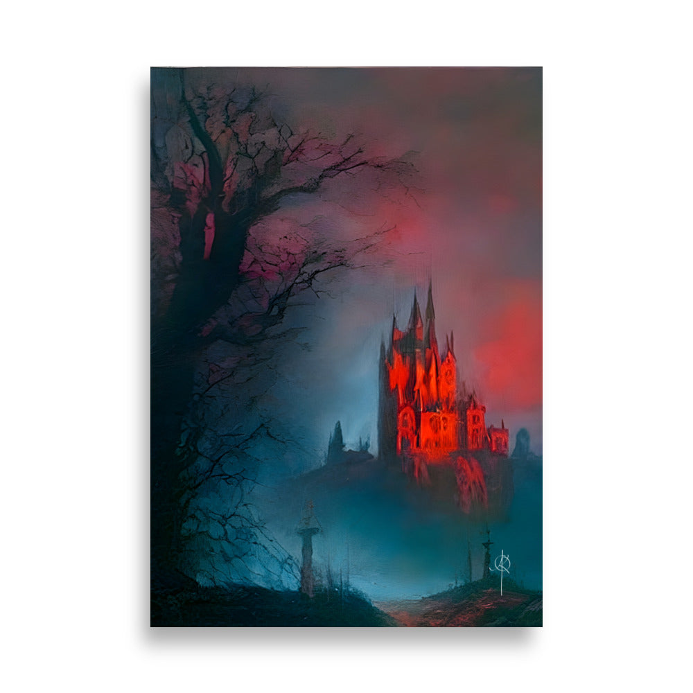 Graveyard castle. Oil painting. Art print. original artwork.