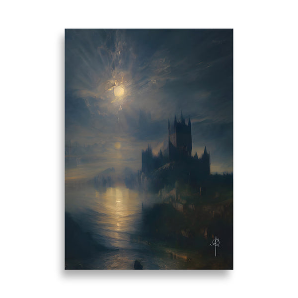 Oil Painting. Castle clair de lune VI. Landscape Art. Art print. original artwork. Gothic Home décor. Digital art.