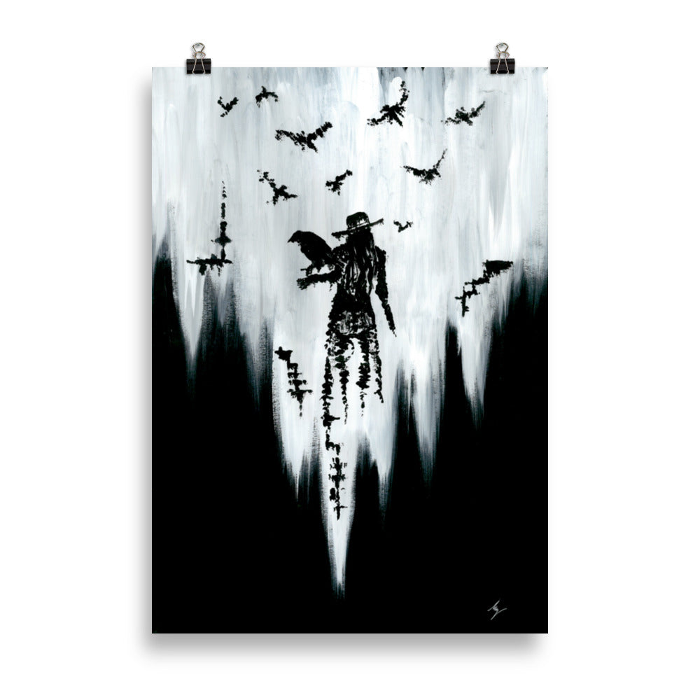 The raven witch Diana. Gothic, witch and raven Home decor- Wall art.