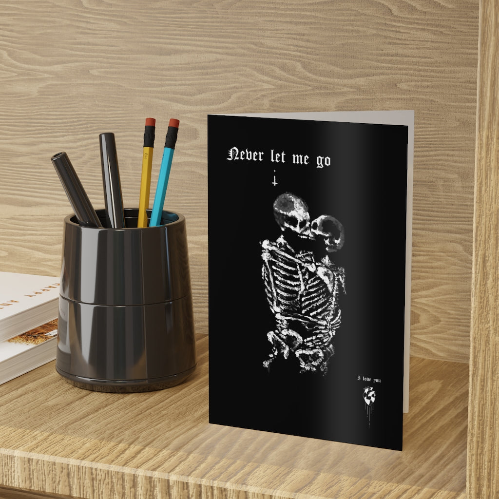 Never let me go. Greeting Cards (1 or 10-pcs). Black version. I love you. Anniversary, Christmas, Birthday card