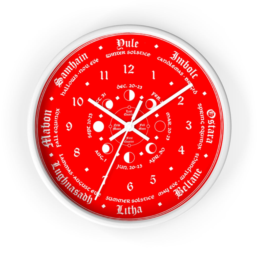Wall clock -  Wicca Pagan Celtic Triquetra. Ravens blood red.
