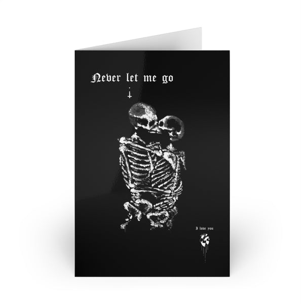 Never let me go. Greeting Cards (1 or 10-pcs). Black version. I love you. Anniversary, Christmas, Birthday card