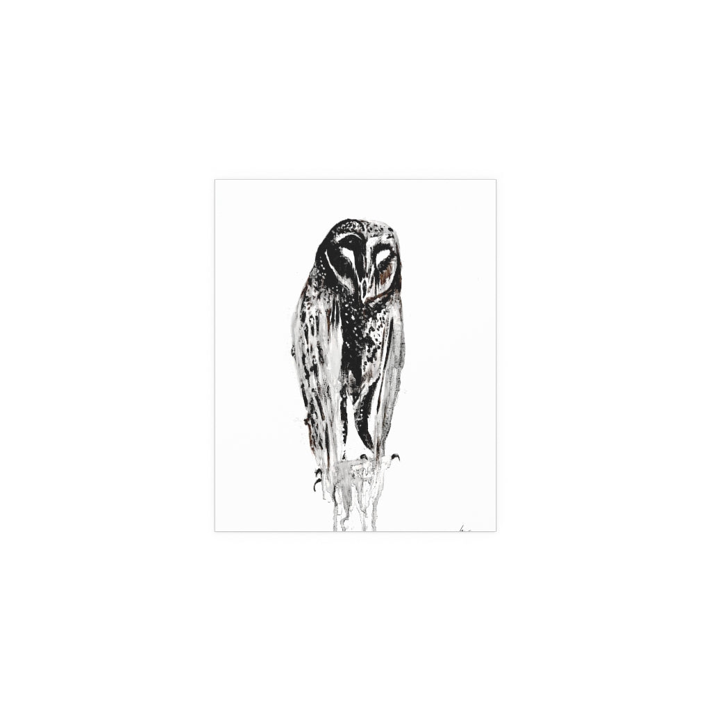 Silent Owl - Fine Art Posters. Wall art. Painting. Artwork - Black version