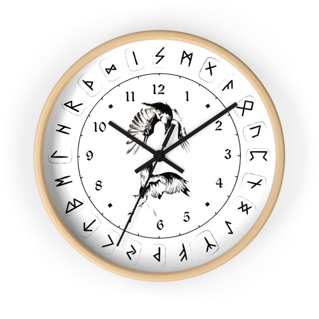Wall clock - Ravens Play - Runes. Norse Viking clock
