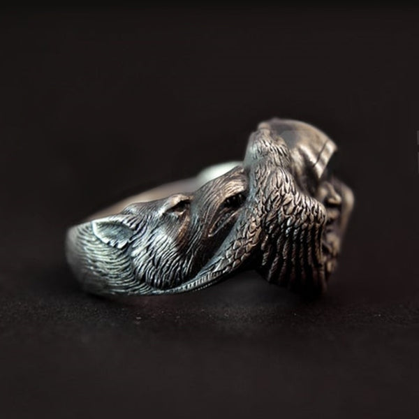 Norse Mythology Odin Raven Rings Mens Viking Wolf Stainless Steel Ring Scandinavian Amulet Jewelry