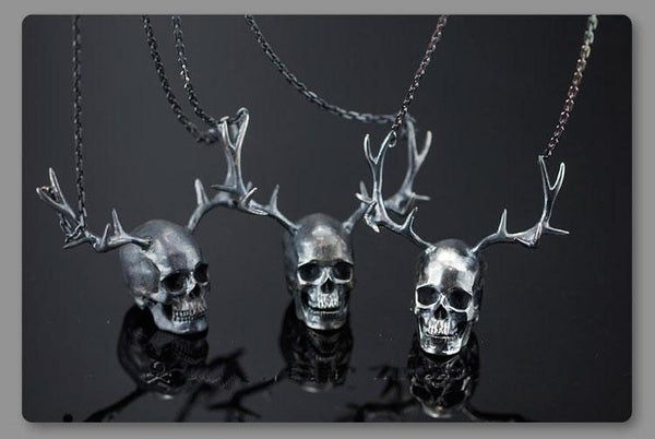 The witch lord  - antlers Skull Pendant Necklace. Witch, Punk Jewellery Stainless steel Retro Hollowed.