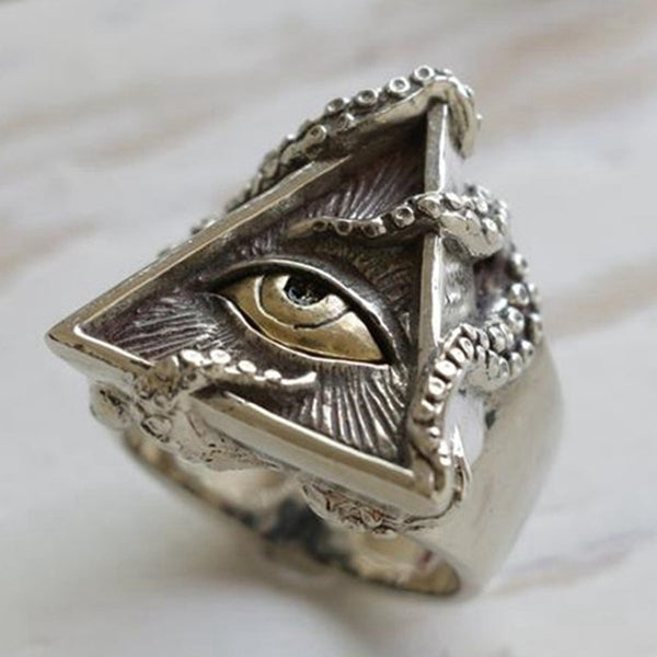 The ocean eye - Unique Personality Triangle Silver Color Rings Exaggeration Octopus Tentacles Anniversary Holiday Gifts Jewelry